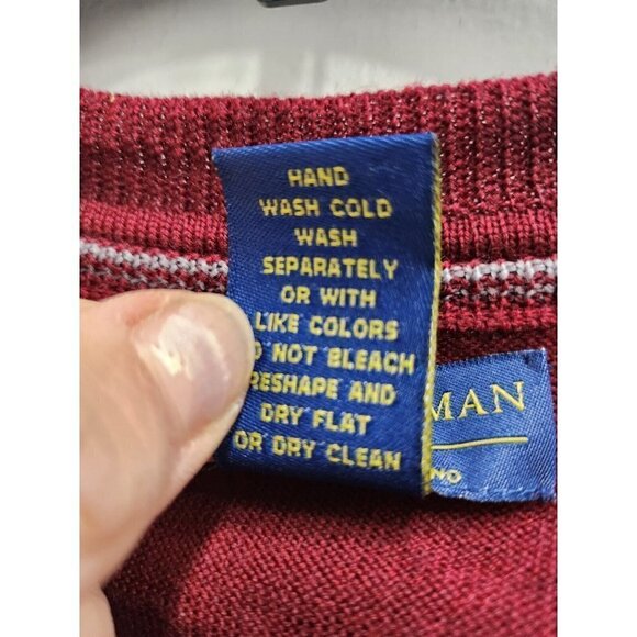 Joseph & Lyman Mens 100% Merino Wool Sweater Size Large Maroon V-Neck Pullover - Picture 4 of 7